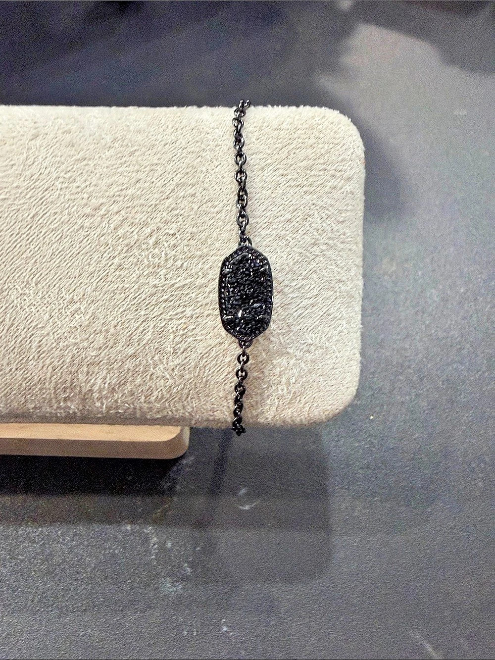 Kendra Scott Elaina Adjustable Chain Bracelet in Black Drusy Black Chain